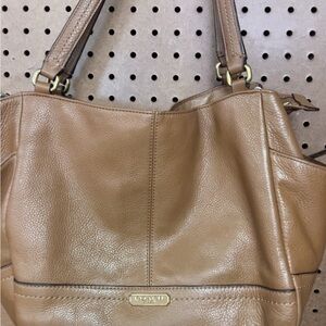 Coach Tan Leather Shoulder Bag with Pleated Detailing